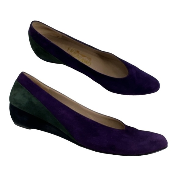 Salvatore Ferragamo Purple Green Black Suede Wedges size 8 AA made in Italy - Picture 9 of 15